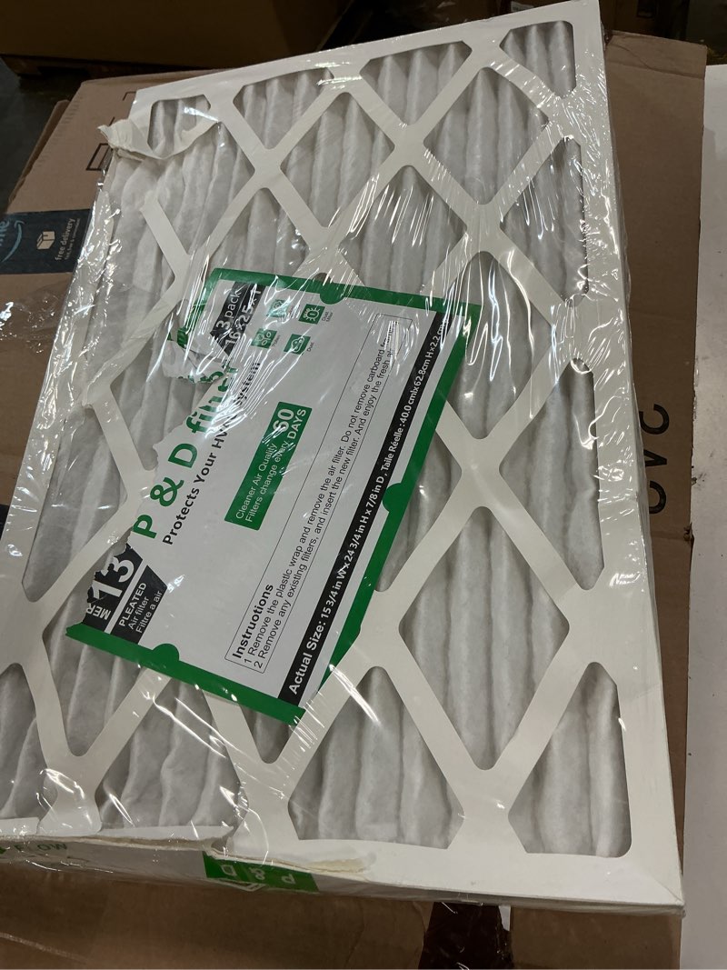 Condition photo showing As Is for P & D Filter 16x25x1 MERV 13 Furnace & HVAC Air Filter, Electrostatic Pleated, 3-Pack, Actual Size 1