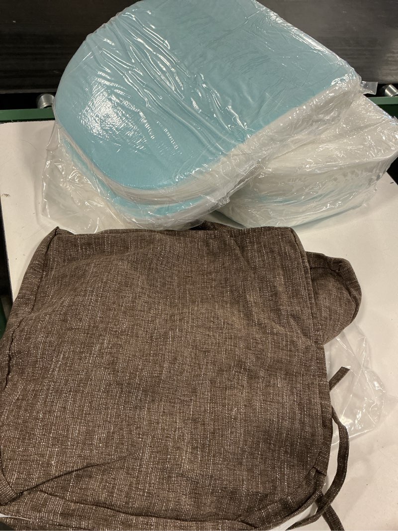 Condition photo showing Good Condition for sunrox gel memory foam chair cushions, fadeshield water-, stain-resistant durable reversible seat cushion pads with ties for indoor/outdoor kitchen dining office 17"x16" set of 4, heather chestnut heather chestnut 17x16 inch (pack of 4)