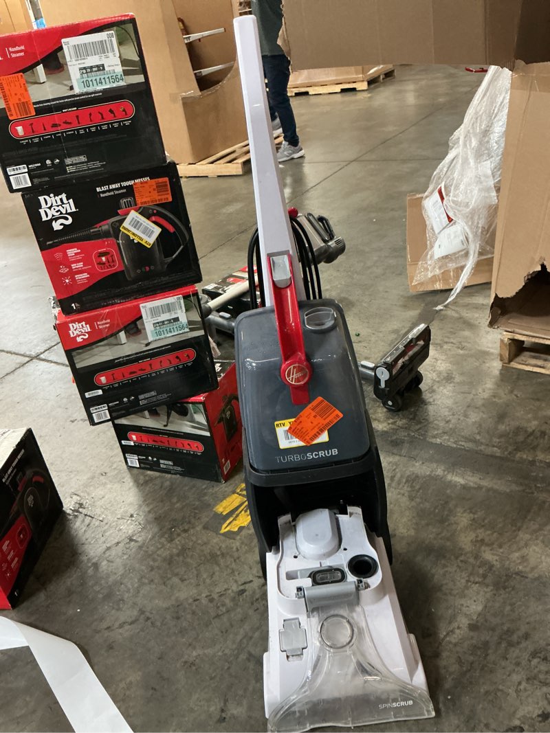 Condition photo showing As Is for turboscrub upright corded carpet cleaner machine, deep clean carpet shampooer for carpet, upholstery and fabric in black