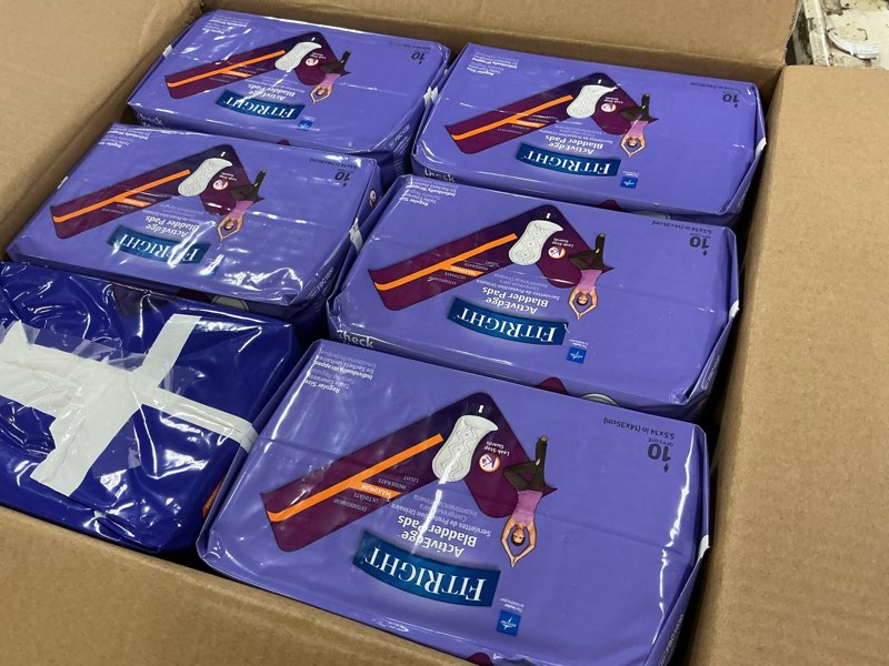 Condition photo showing New/Like New for fitright incontinence bladder control pads, maximum absorbency, 5.5" x 13.75", 10 count (pack of 12)