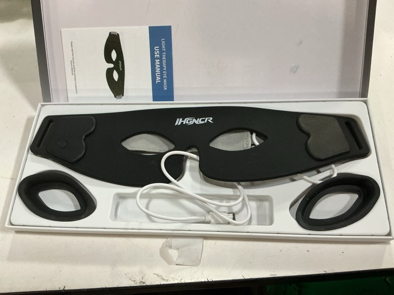 Condition photo showing As Is for red light therapy for eyes, 630nm & 850nm infrared eye pods for eye bags, dark circles, and wrinkles, red light therapy glasses with light-blocking eye mask to reduce puffiness and fine lines – black