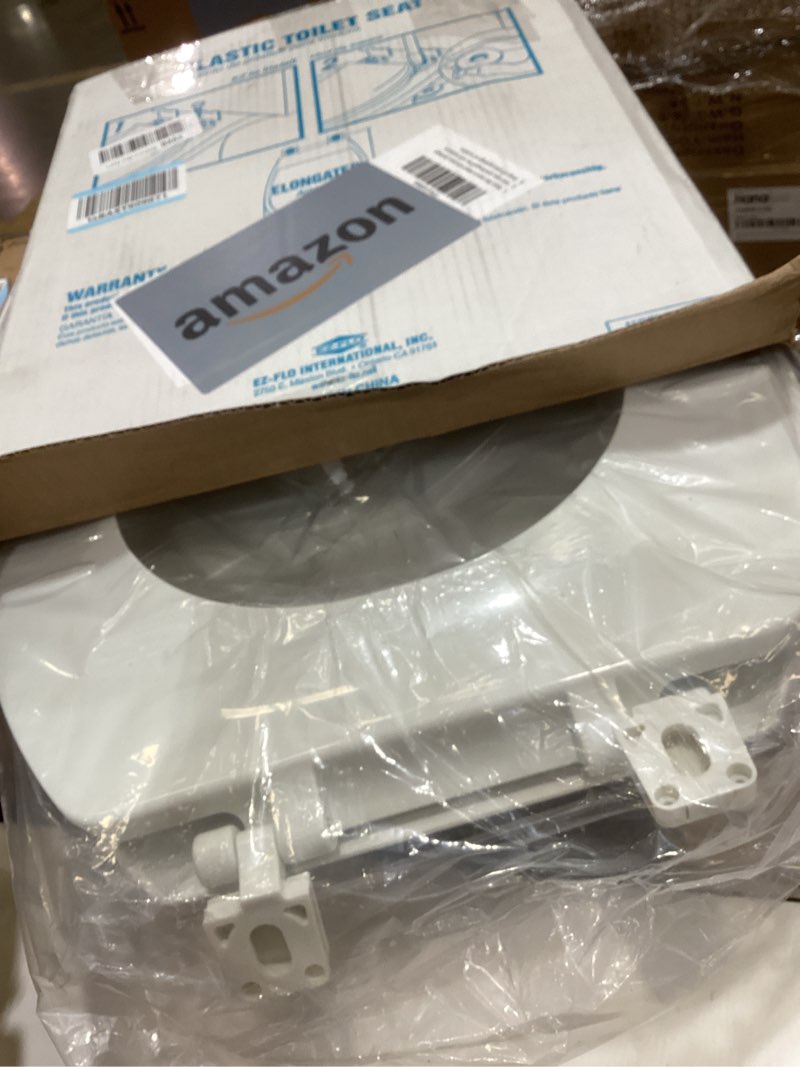 Condition photo showing As Is for EZ-FLO White Plastic Toilet Seat with Lid, Elongated, 65903