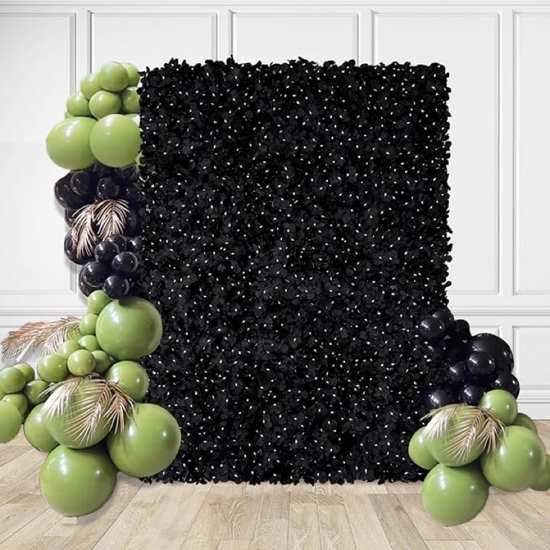 Black Floral Photo Backdrop 3.5x4.6ft Silk Hydrangea Artificial Flower Wall Panels for Halloween Bir