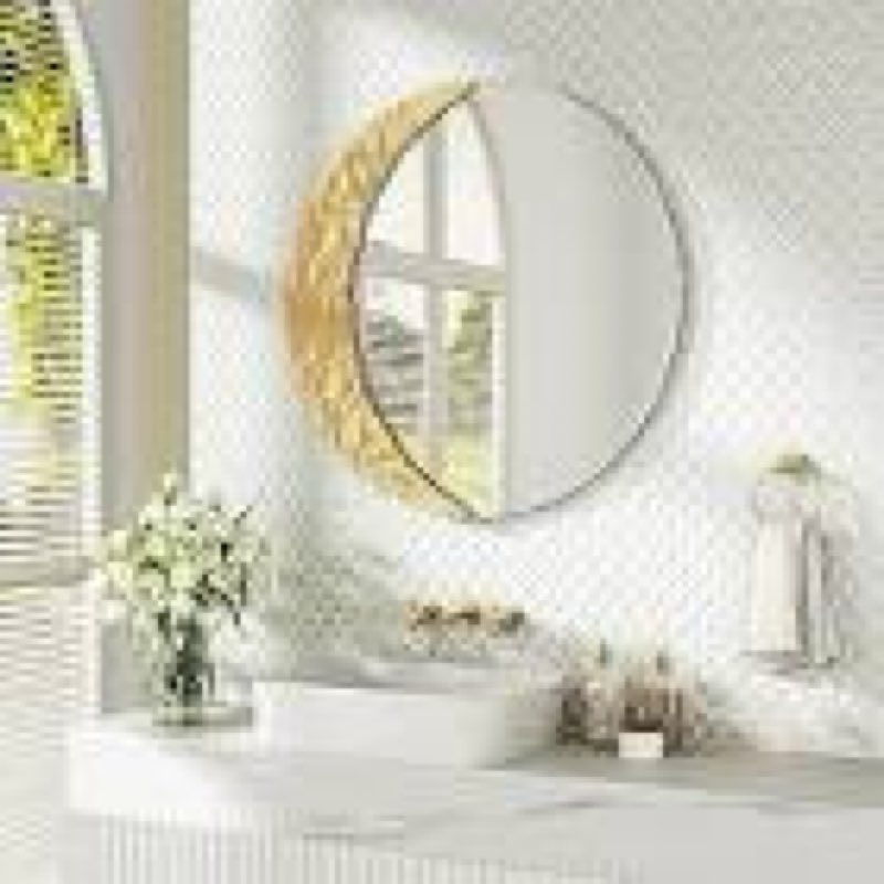 Brand: NAIADLY NAIADLYFrameless Round Decorative Bathroom Mirror Vanity Mirror, for Wall Decoration, for Bathroom Living Room Bedroom Hallway Entrance Hall Modern Elegant Shape (15.7X15.7inch/yellow3)