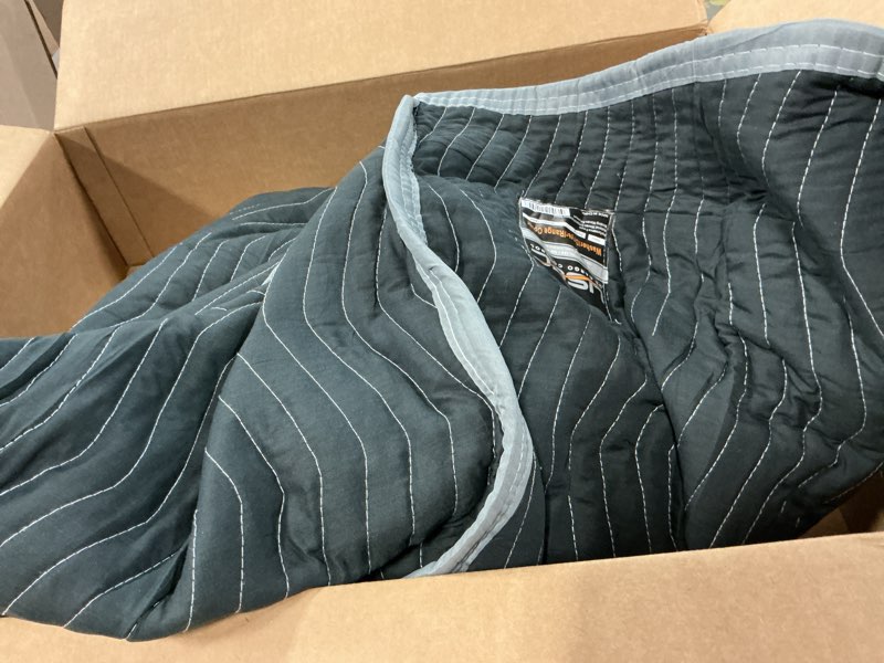 Condition photo showing As Is for us cargo control moving blankets heavy duty 80"x72" mbsupreme95 supreme mover (95 lb/doz weight), large quilted moving packing blanket, furniture pads, machine washable, moving blankets 4-pack, black 4 blankets