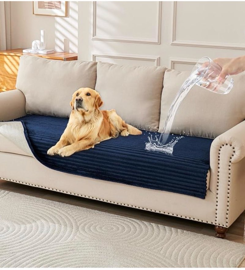 haomaijia waterproof couch cover for dogs washable,faux fur pet couch covers for sofa,soft dog bed cover non-slip couch covers for 3 cushion couch sofa pet friendly (navy blue, 35" x 74" 1 pack)