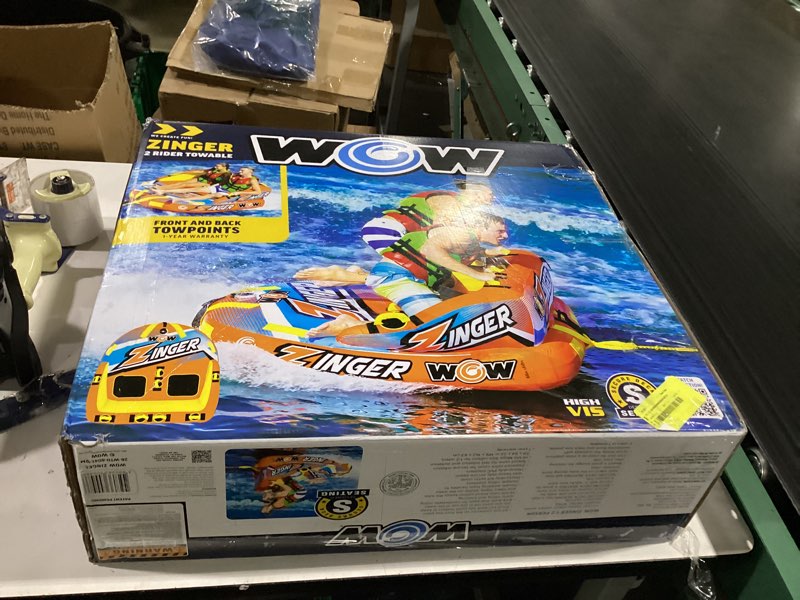 Condition photo showing Good Condition for wow world of watersports zinger 1 or 2 person inflatable towable tube for boating, waterskiing towable and wow sports 2k tow rope for boating, towables and watersports, 60 ft