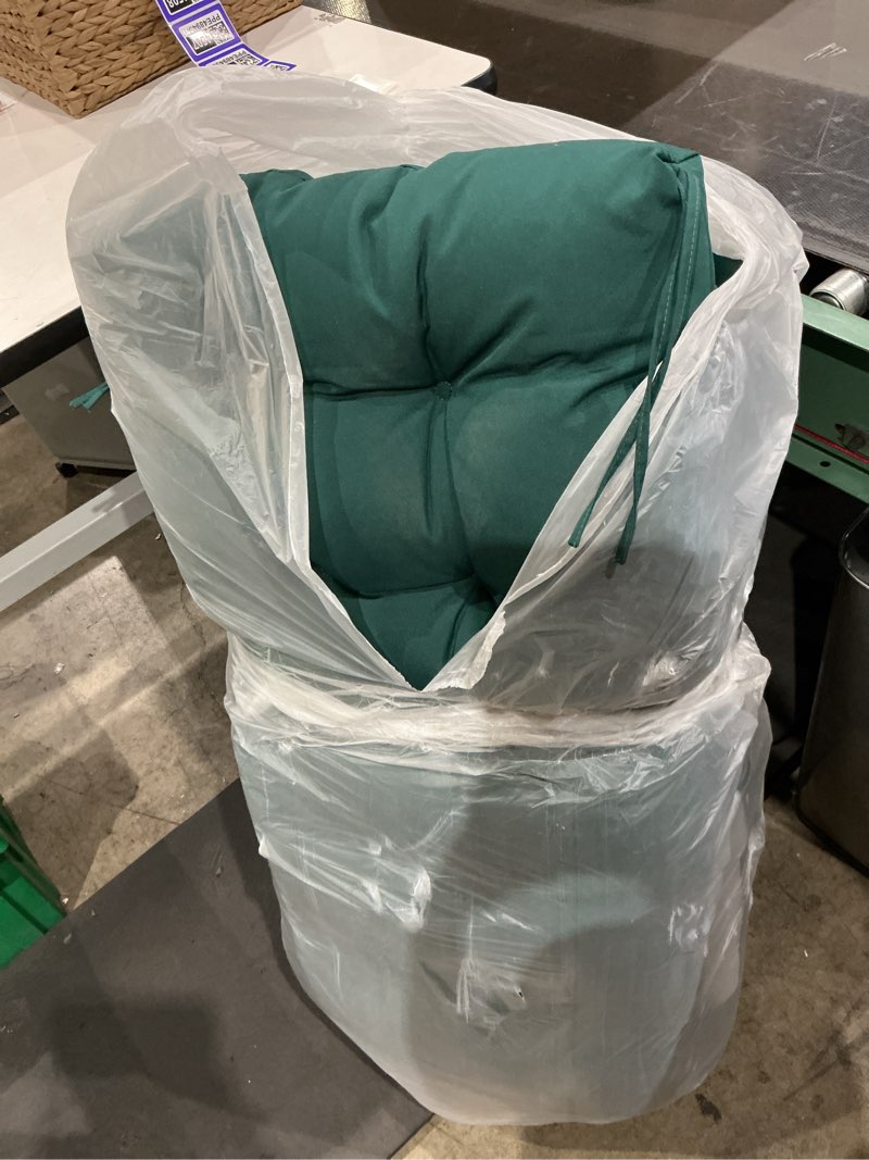 Condition photo showing As Is for marsui 2 pcs outdoor indoor high back chair cushions patio furniture tufted pillow with ties water-resistant replacement outdoor rocking chair cushions, 42 x 21 inches (light green,solid color) 2 light green solid color