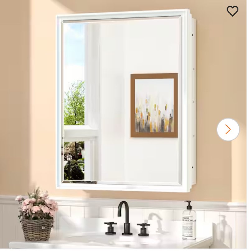 keonjinn 21\" x 27\"  white bathroom medicine cabinets with mirror, recessed or surface wall-mounted aluminum alloy metal framed beveled mirror, single door farmhouse bathroom mirror with storage cabinet