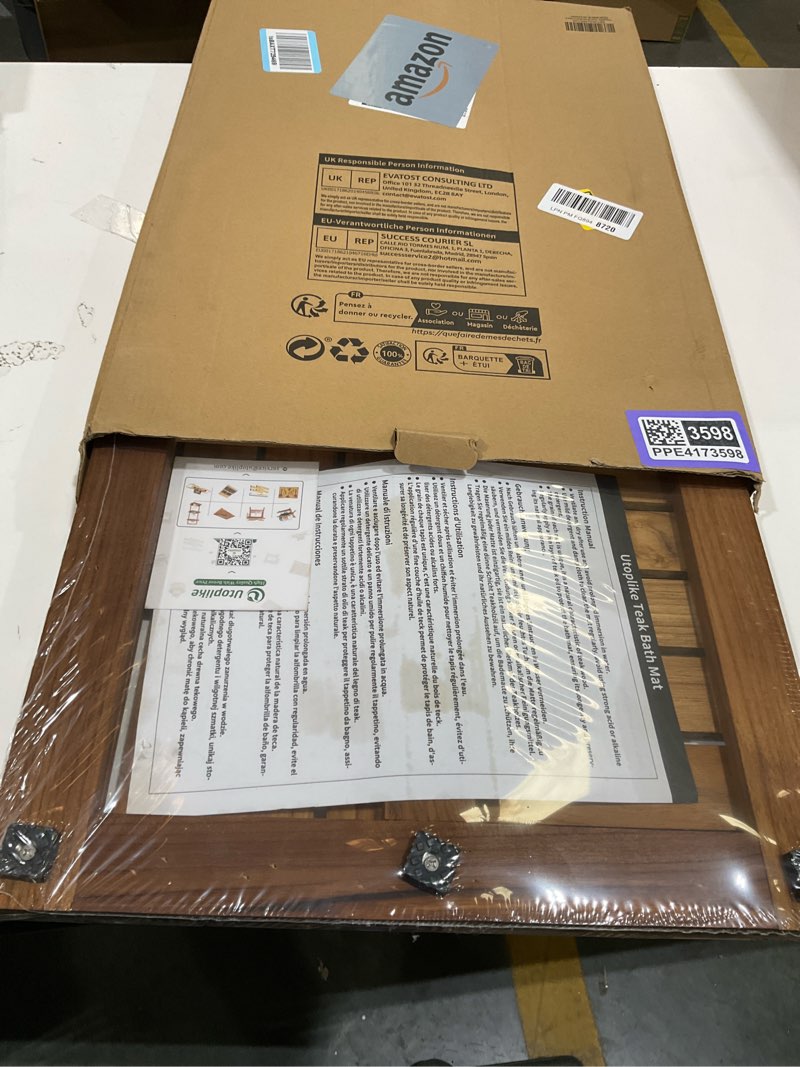 Condition photo showing Good Condition for utoplike teak wood bath mat, wooden shower mat for bathroom, 24 x 16 inch non slip wood floor sturdy mat for inside shower luxury spa home or outdoor 24" x 16" (rectangular)
