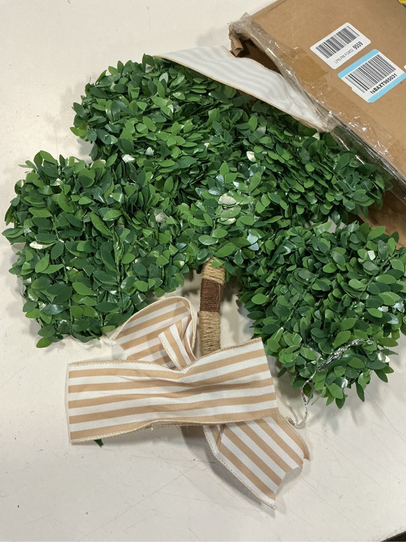 Condition photo showing As Is for dazonge st. patrick's day decorations, st patricks day shamrock wreath, lucky green st. patrick's day door swag for fireplace mantel walls