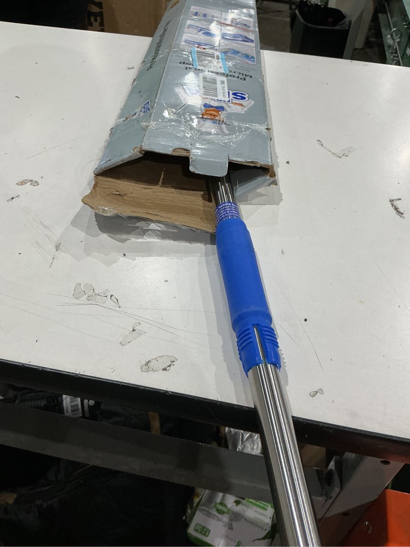 Condition photo showing As Is for mr.siga professional microfiber mop for hardwood, laminate, tile floor cleaning, stainless steel telescopic handle - 3 reusable flat mop refills and 1 dirt removal scrubber included blue