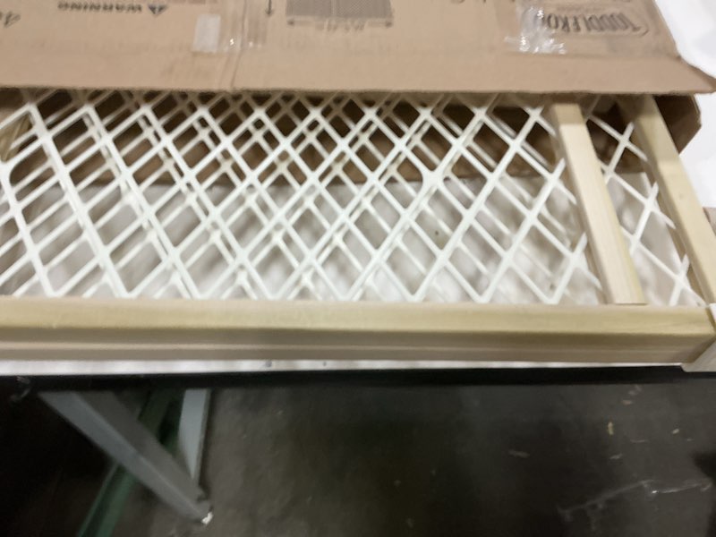 Condition photo showing Good Condition for toddleroo by north states diamond mesh wooden baby gate: 26.5"- 42" wide. pressure mounted baby gate for doorway. (23" tall, sustainable hardwood)