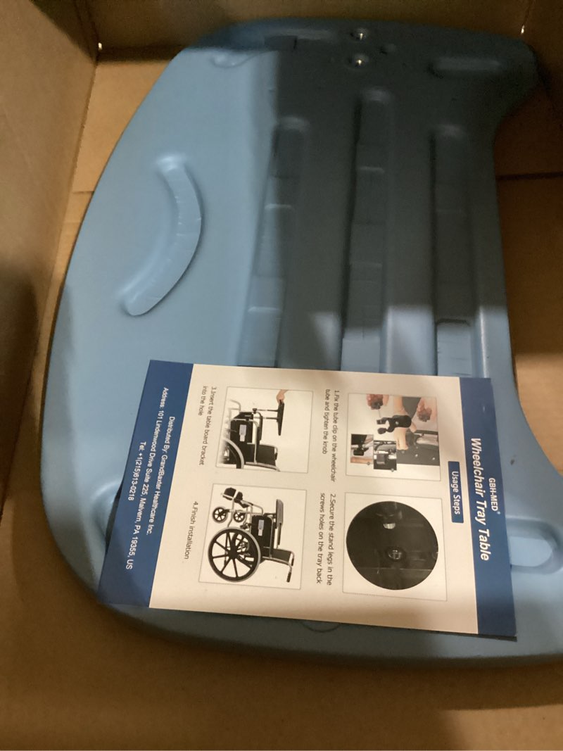 Condition photo showing Good Condition for wheelchair tray table - removable wheelchair desk lap board eating aid for nursing patient, fits wheelchair arms of distance 16" - 20" (blue)
