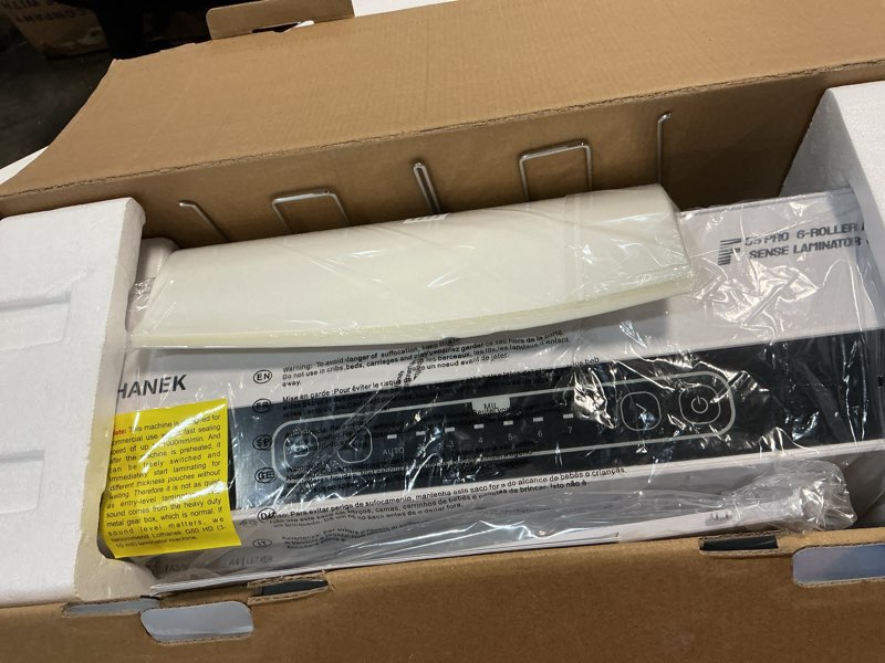 Condition photo showing New/Like New for f55 pro 6 roller 13" professional laminator machine with auto-sensing technology, handles 3-10mil thick pouches, 1-minute warm-up, jam-proof system with auto reverse, for office & school use (white)