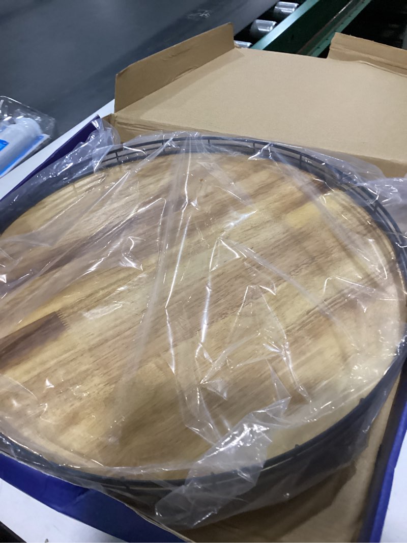 Condition photo showing Good Condition for 18" Lazy Susan Oak Wood Turntable Organizer for Cabinet, Farmhouse Round Wooden Large Lazy Susan Organization and Storage for Dining Table, Pantry, Kitchen, Countertop, Cupboard, Home Decor