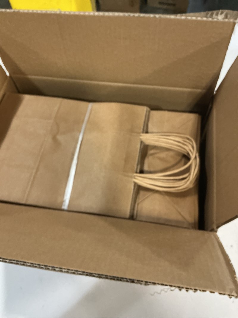 Condition photo showing New/Like New for 50 pack brown kraft paper gift bags with handles - medium 8.3x4.5x10.5 in, 120 gsm recyclable shopping, reinforced twisted handles, flat bottom party favor & small business merchandise bags