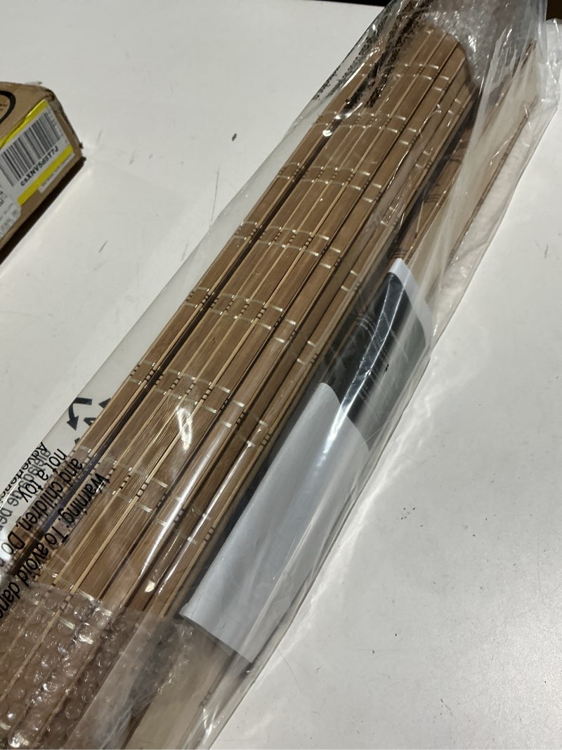 Condition photo showing Good Condition for lazblinds no tools no drill cordless bamboo roman shades, light filtering window treatment, roll up bamboo blinds for windows 24'' w x 64'' h, brown light filtering-brown206 24" w x 64" h