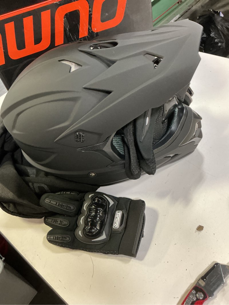 Condition photo showing New/Like New for Adult ATV Dirt Bike Helmet with Goggles Gloves & Mask Quick Release Buckle Adjustable Sun Visor Motorcycle Adult Helmet Off-Road Motocross Downhill Moped MX for Unisex-Adult Matte Black Medium