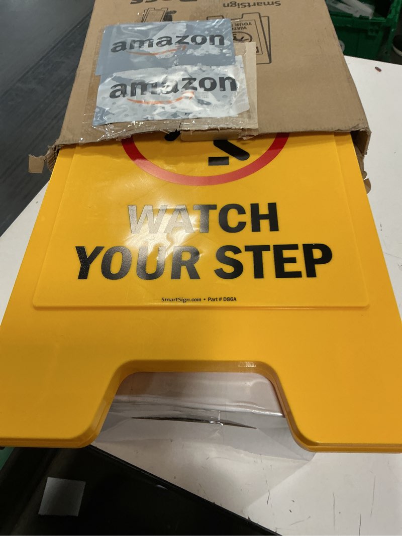 Condition photo showing Good Condition for SmartSign Folding Floor Sign, Legend "Caution Watch Your Step" with Graphic, 25" high x 12" wide, Black/Red on Yellow