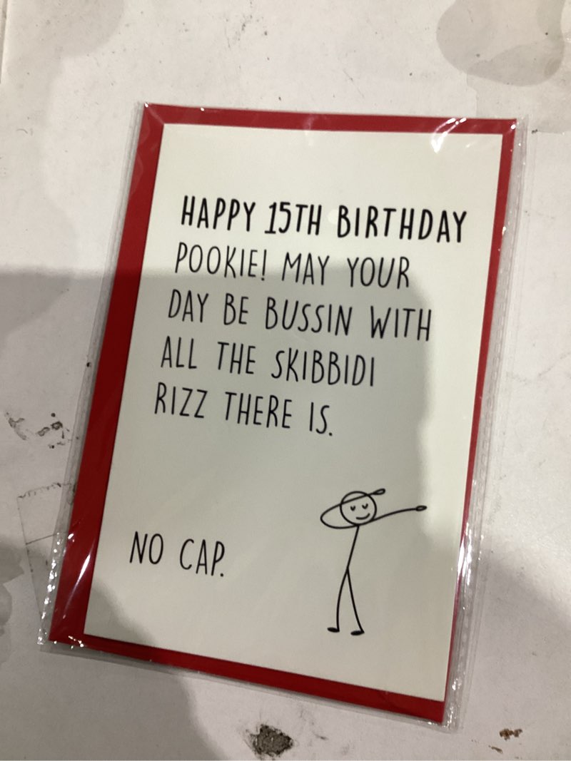 Condition photo showing New/Like New for 15th Birthday Card for Boy Girl: Gift Idea for a 15 Year Old, Hilarious Meme Card with Cool Gen Z Slang Meme-Inspired Design for Teens, Makes a Great Party Decoration for Son, Daughter, Nephew, Niece