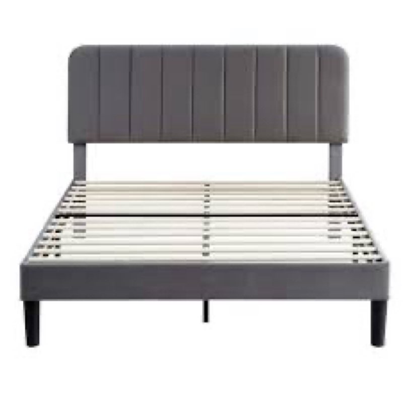Upholstered Bed Frame Gray Metal Frame Full Platform Bed 