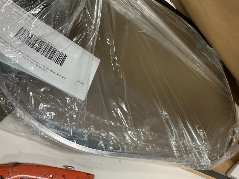 Condition photo showing Good Condition for oval bathroom mirror wall vanity oval mirrors, 20"x30" silver bathroom mirrors for over sink pill mirrors capsule wall mounted mirror, modern mirror with metal frame for wall decor