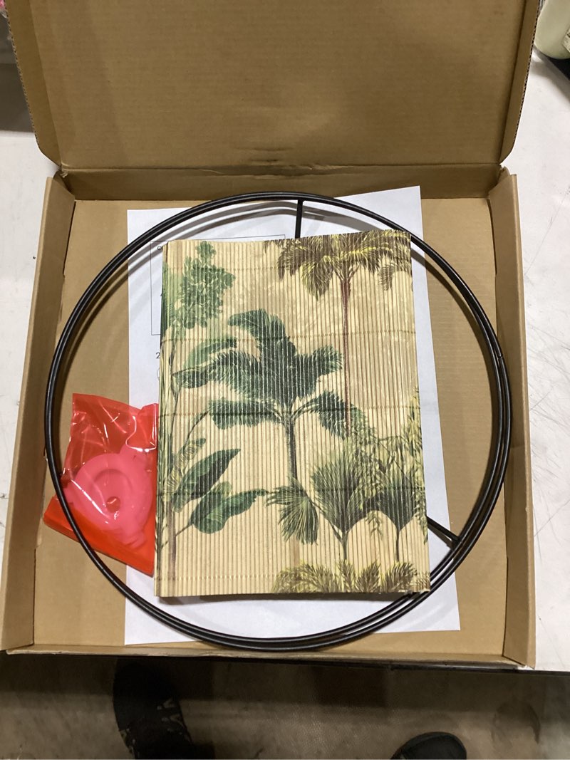 Condition photo showing Good Condition for floral bamboo lampshade with tropical plants bamboo made, suitable for floor lamps and desk lamps, art deco, rustic and elegant, groovy unique(11.8 * 9inch) (tropical tree b)