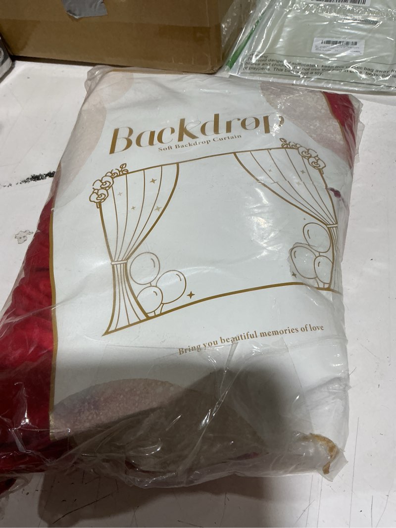Condition photo showing New/Like New for 10ft x 10ft wrinkle free red backdrop curtains for parties, polyester photo backdrop drapes 2 panels 5x10ft for weddings birthday party christmas photography background 10ftx10ft red