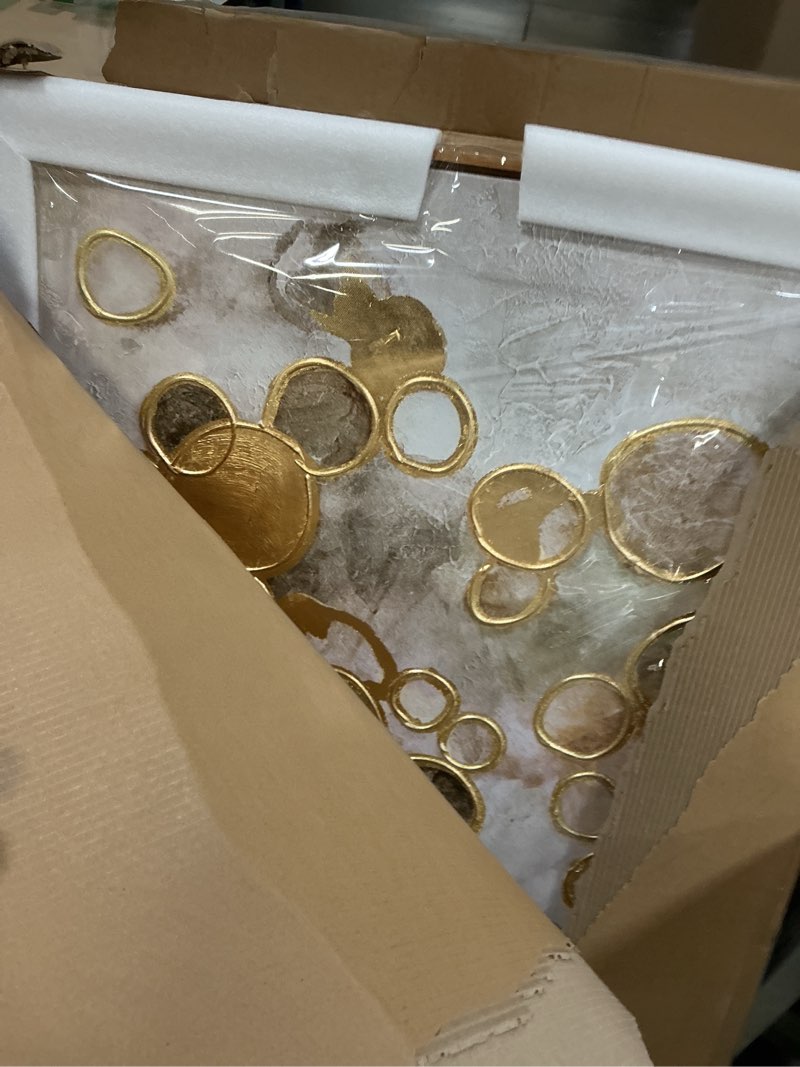 Condition photo showing New/Like New for Gold Circle Modern Artwork Framed Abstract Wall Art Green Canvas Decor 24"x48" Wall Decorations for Bedroom Living Room Kitchen 48"L x 24"W Green