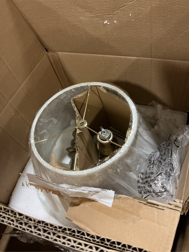 Condition photo showing Good Condition for Kenroy Home 30437AB Spyglass Table Lamp with Antique Brass Finish, Classic Style, 30.5" Height, 17" Width, 17" Depth