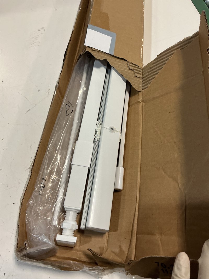 Condition photo showing As Is for lazblinds no tools no drill cordless aluminum mini blinds, 100% privacy s-curve blinds for windows, room darkening horizontal window blinds and shades for home, 28" w x 48" h, white white 28" w x 48" h