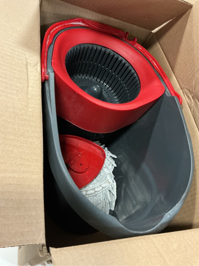 Condition photo showing As Is for o-cedar easywring microfiber spin mop, bucket floor cleaning system, red, gray, standard easywring spin mop & bucket
