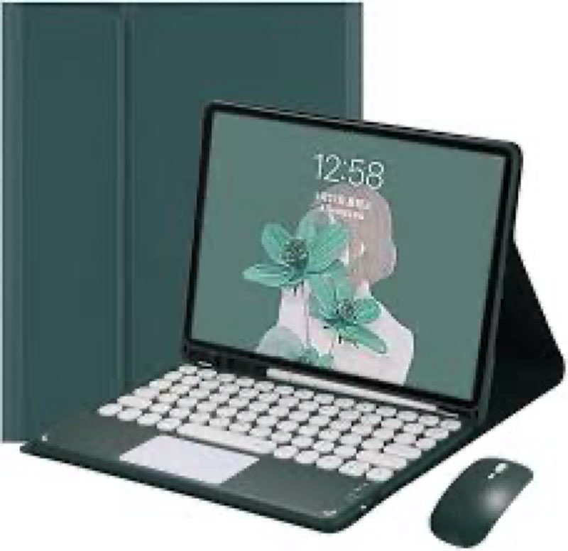 iPad Pro 11 4th Generation 2022 Keyboard Case with Mouse iPad Pro 11 inch 3rd 2nd Generation Retro Round Key Cute Color Keyboard Detachable Bluetooth Keyboard Cover fit iPad 11 inch Pro (DarkGreen) iPadPro11 DarkGreen