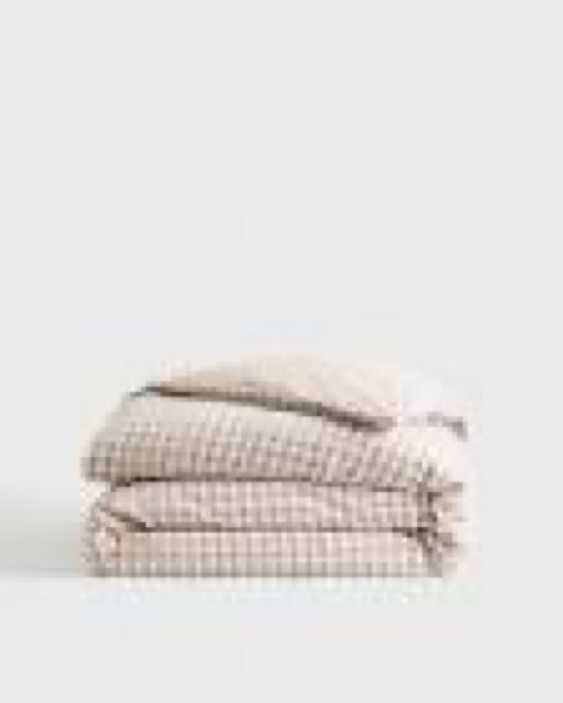 classic organic percale gingham duvet cover set, king/cal king, cafe