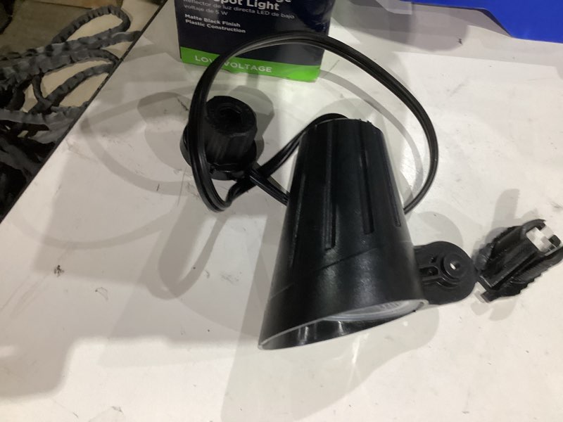 Condition photo showing As Is for  harbor breeze spot light 450 -lumens 5 -watt black low voltage warm white hardwired led