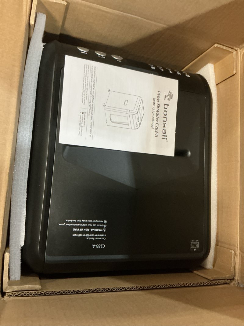 Condition photo showing As Is for Bonsaii 200-Sheet Auto Feed Paper Shredder, 60-Min Nonstop Heavy Duty Shredders for Office, 8.1-Gal Bin, P4 High Security Micro Cut Large Commercial Paper Shredder for Business (C283-A New Version)