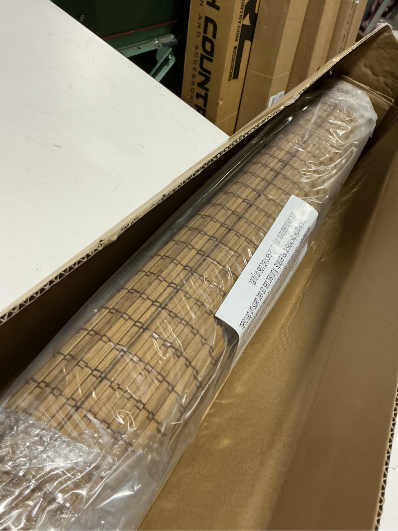 Condition photo showing New/Like New for lazblinds cordless bamboo roman shades, privacy blinds for interior windows, room darkening roll up bamboo blinds for home & patio, 29.5" w x 64" h, highfield teak pricacy - highfield teak 29 1/2" w x 64" h