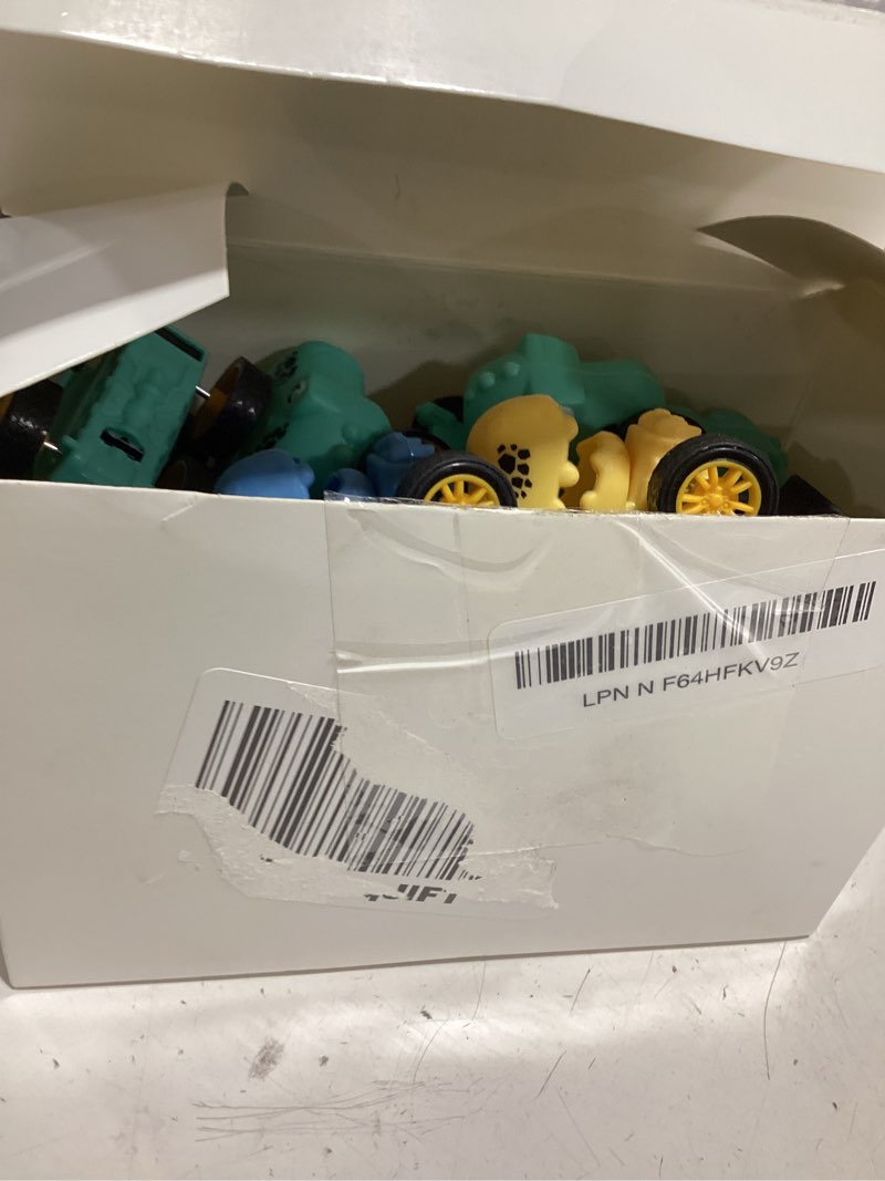 Condition photo showing As Is for 18pcs dinosaur pull back cars set for kids toddlers, bulk mini racing vehicles toys party favors, pinata fillers, goodie bag stuffers, classroom prizes for boys girls