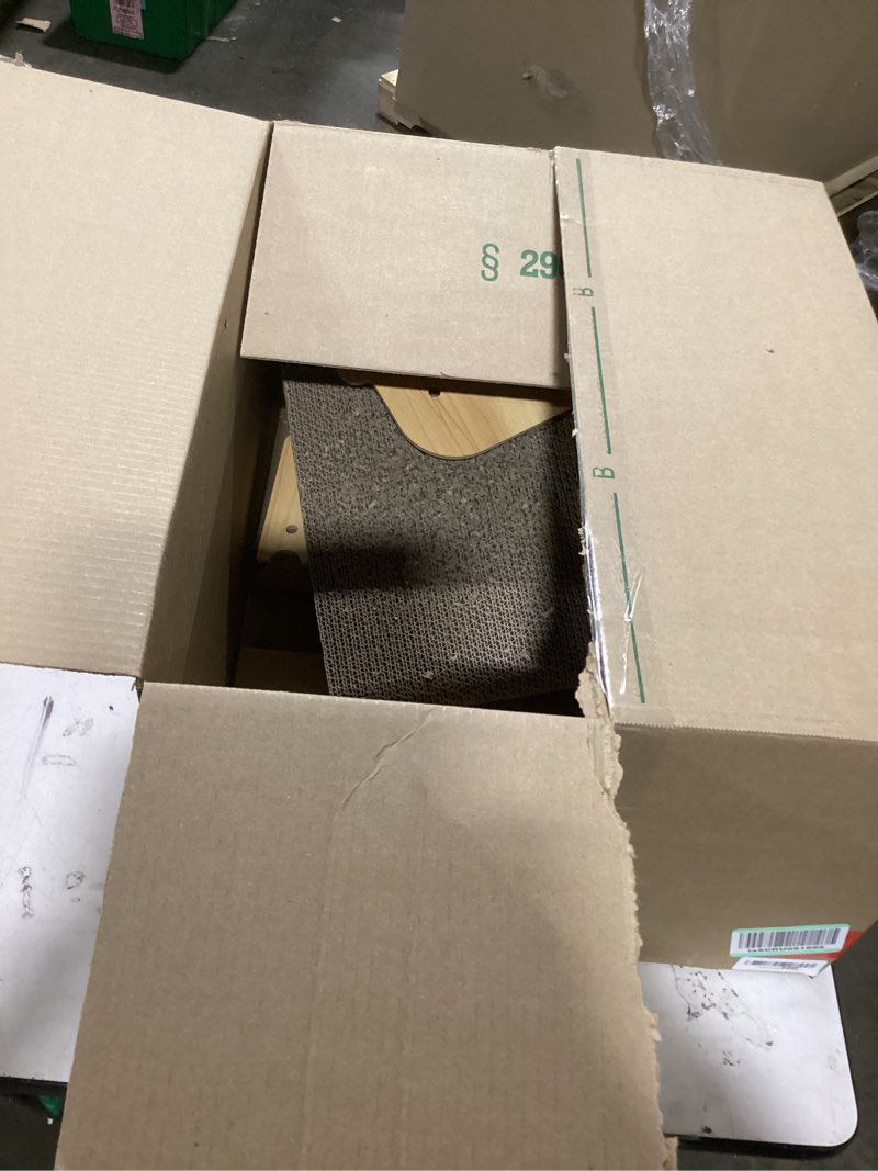 Condition photo showing As Is for EHEYCIGA Cardboard Cat Scratcher for Indoor Cats, 26.8 Inch L Shaped Vertical Cat Scratching Board with Ball Cat Toy, Large Cat Scratcher Pad, Brown 16.6x11.2x26.8 Brown