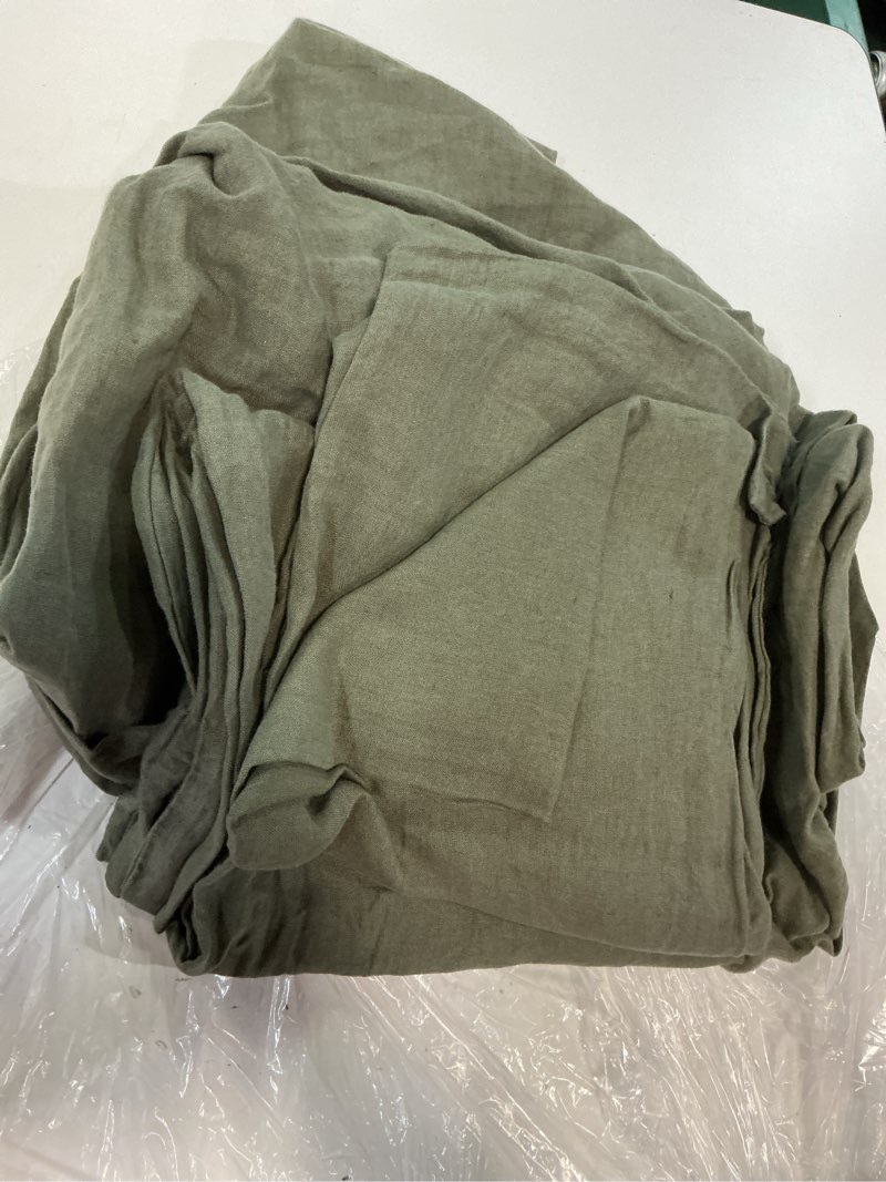 Condition photo showing Good Condition for european linen fitted sheet set, cal king, dusty olive