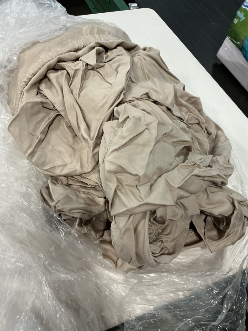 Condition photo showing As Is for bamboo fitted sheet set, king, sand