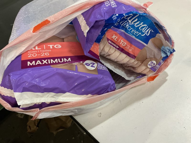 Condition photo showing Good Condition for Always Discreet Adult Incontinence Underwear for Women and Postpartum Underwear, Extra Large, Up to 100% Bladder Leak Protection, 64 Count (2 Packs of 32) X-Large 64