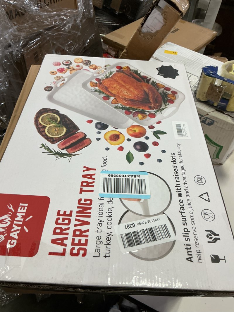Condition photo showing New/Like New for Large Melamine Serving Trays for Eating, 20’’ x 13’’ Serve Platter for Appetizer, Charcuterie, Food, Snack, Cupcakes, Dessert, BPA-Free, Dishwasher Safe Tray, Set of 2 (Black)