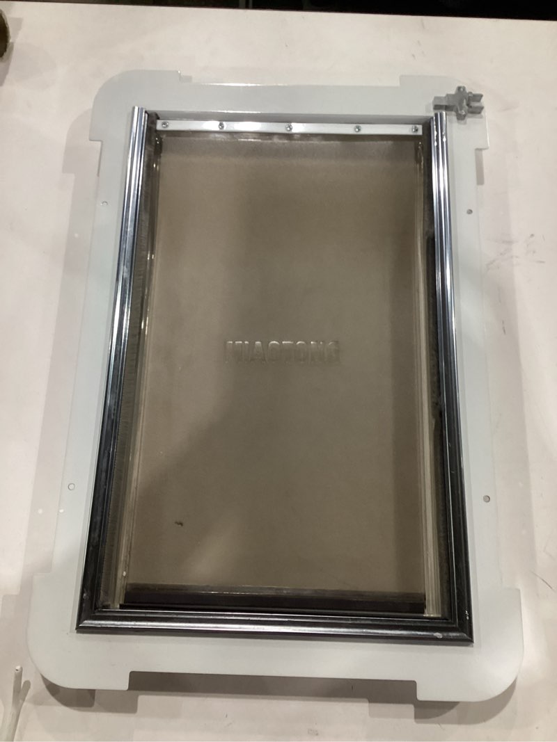 Condition photo showing Good Condition for 3-flap steel large dog door for exterior doors with sliding lock panel, energy-efficient insulated pet door, extreme weather doggy door with telescoping tunnel, never rust?pets up to 100 lb? large for door