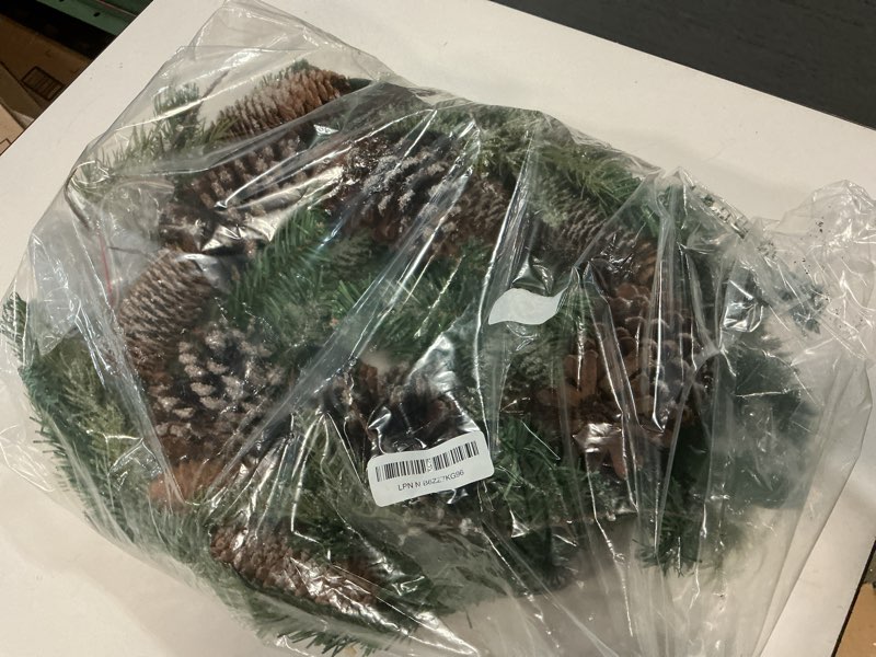 Condition photo showing Good Condition for Lighted Christmas Wreath 19 Inch, Handmade Christmas Door Wreath with Pinecone Carolina Pine Fine Glitter Powder. Christmas Wreaths for Front Door Decor for Wall, Window or Mantel