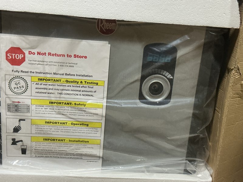 Condition photo showing As Is for rheem performance 27 kw 5.27 gpm 240-volt self-modulating electric tankless water heater