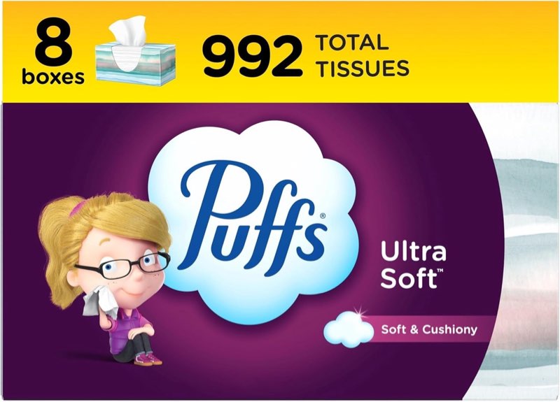 puffs ultra soft facial tissue 8 family boxes 124 tissues per box