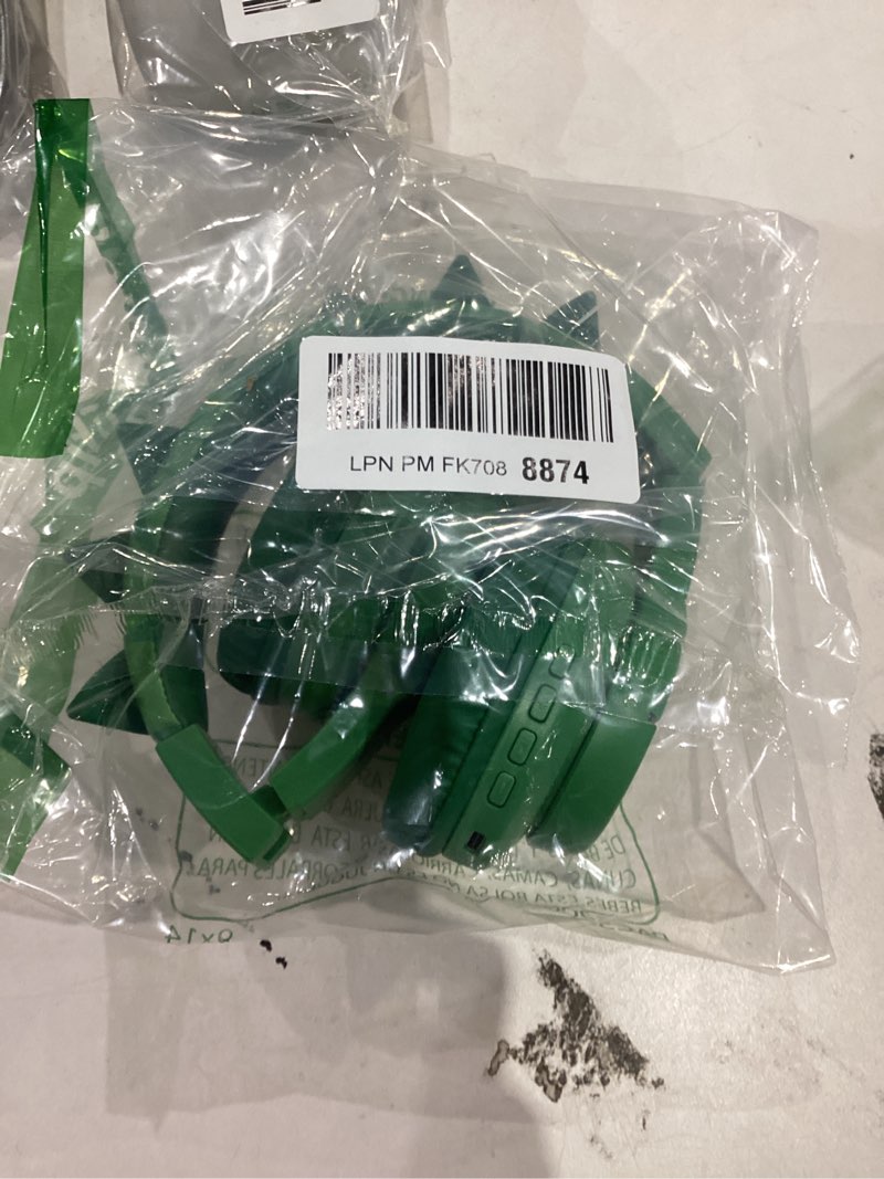 Condition photo showing As Is for iClever BTH12 Kids Bluetooth Headphones,Colorful LED Lights Wireless Kids Headphones,74/85dBA Safe Volume,85H Playtime,Bluetooth 5.2,Over Ear Dinosaur Headphone Built-in Mic for iPad/Tablet/Airplane Green