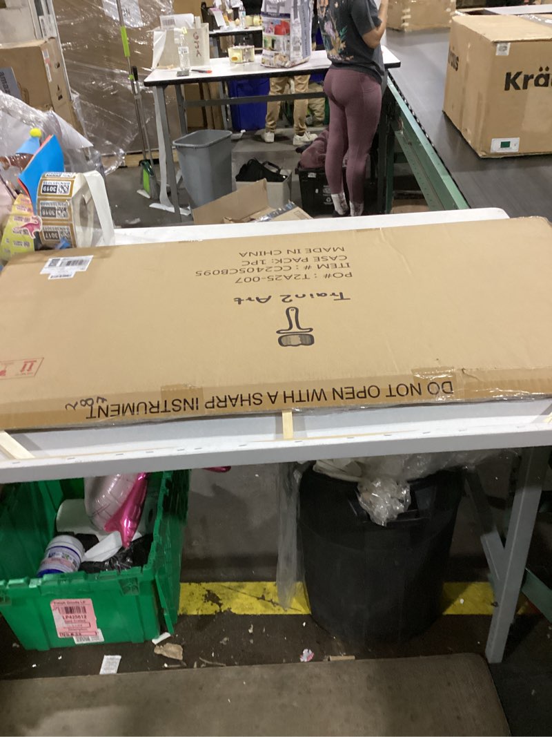 Condition photo showing As Is for TRAIN2 ART Abstract Wall Art Modern Paintings Wall Decor 20" x 40" Blue Gold and White Large Artwork for Living Room Bedroom Kitchen Office Abstract 01 40"L x 20"W